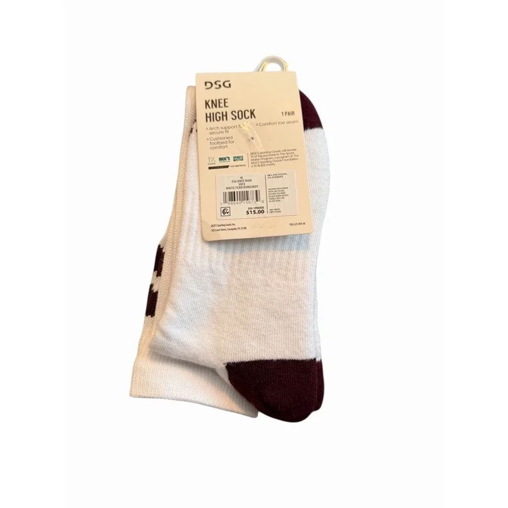 DSG Knee High Socks White Burgundy Striped Women's Medium‎ 5-10 NWT